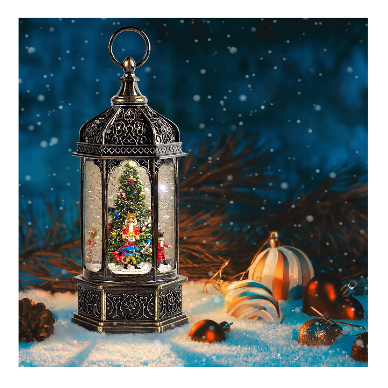 12.75'' Musical Christmas Snow Globe Lantern, The Sugar Plum Fairy, King Rat, Nutcracker and Clara, Will Rotate Around The Christmas Tree,