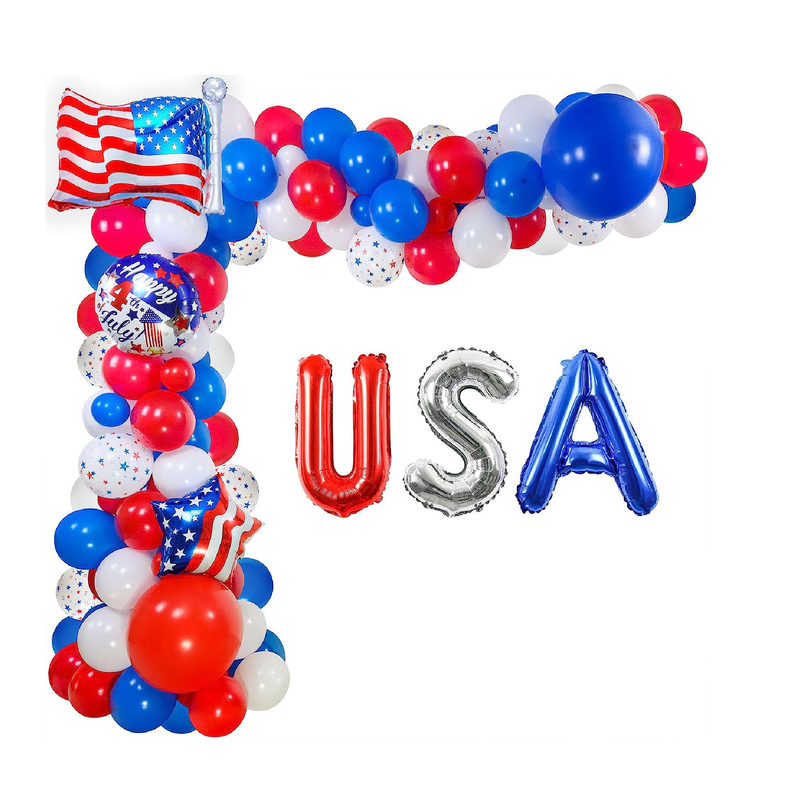 138 PCS Patriotic Day Balloon Garland Kit Red Blue White Balloons USA Banner Patriotic Balloons Decorations