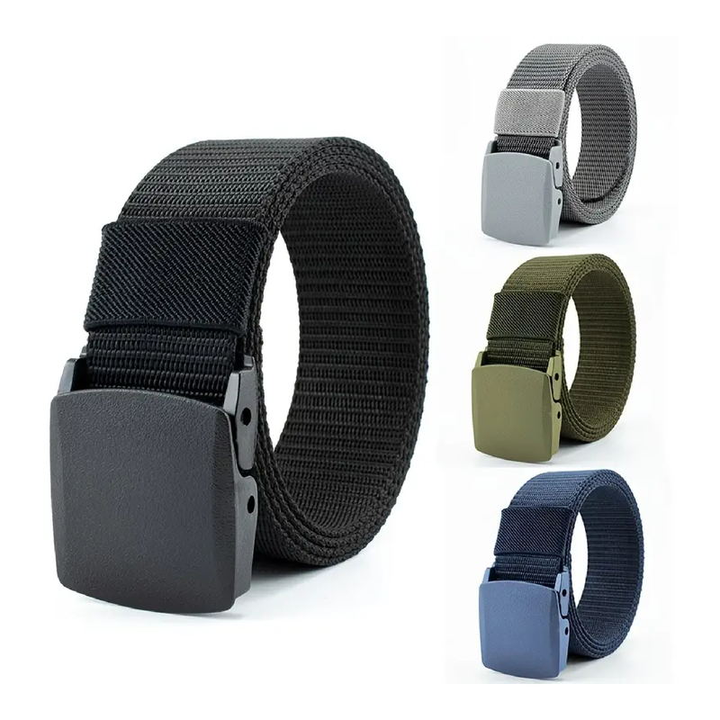 1PC Lightweight Nylon Tactical Belt Quick-drying Smooth Plastic Steel Buckle Canvas Belt Casual Sports Belts For Women & Men Outdoor