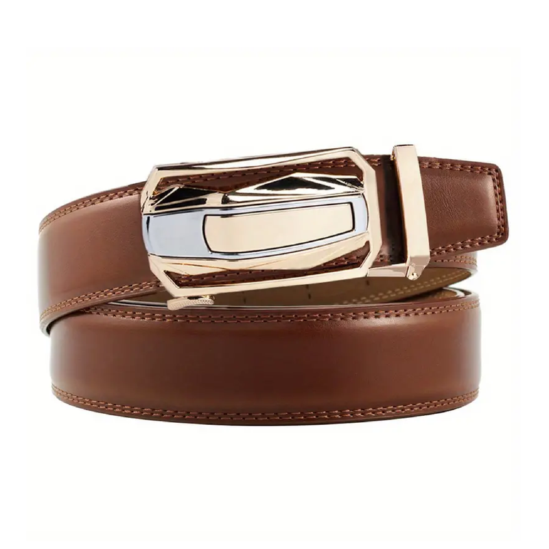 1PC Men's Genuine Leather Cowhide Belt, Ratchet Belt Business Suit Fashion Belt