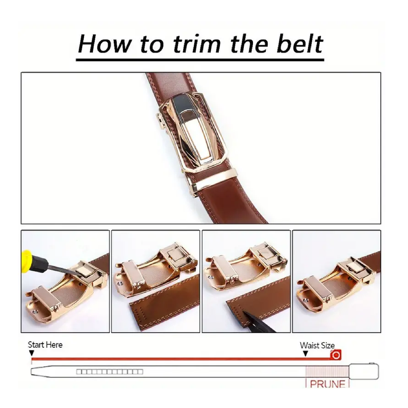 1PC Men's Genuine Leather Cowhide Belt, Ratchet Belt Business Suit Fashion Belt