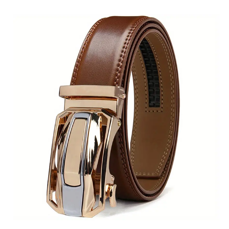 1PC Men's Genuine Leather Cowhide Belt, Ratchet Belt Business Suit Fashion Belt