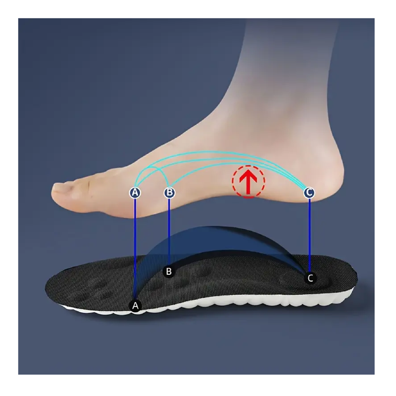 1Pair 4D Elastic Latex Insoles - Shock Absorption Cushioning Insoles - Foot Arch Support Breathable Insoles