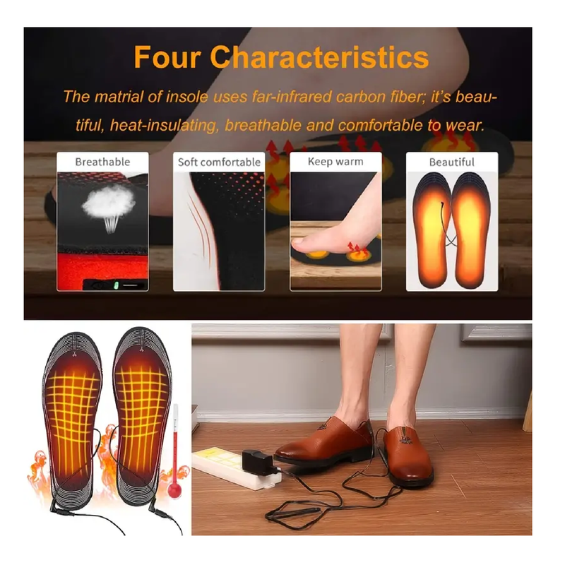 1 Pair USB Heated Shoe Insoles, Electric Foot Warming Pad Feet Warmer Sock Pad Mat Winter Outdoor Sports Heating Insole Winter Warm,Without Power Supply