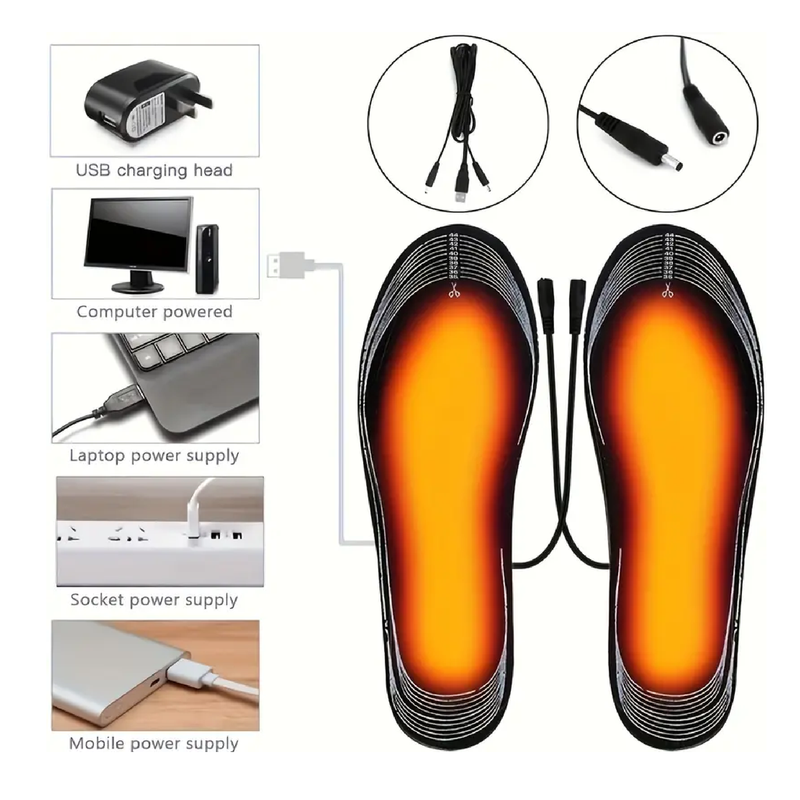 1 Pair USB Heated Shoe Insoles, Electric Foot Warming Pad Feet Warmer Sock Pad Mat Winter Outdoor Sports Heating Insole Winter Warm,Without Power Supply