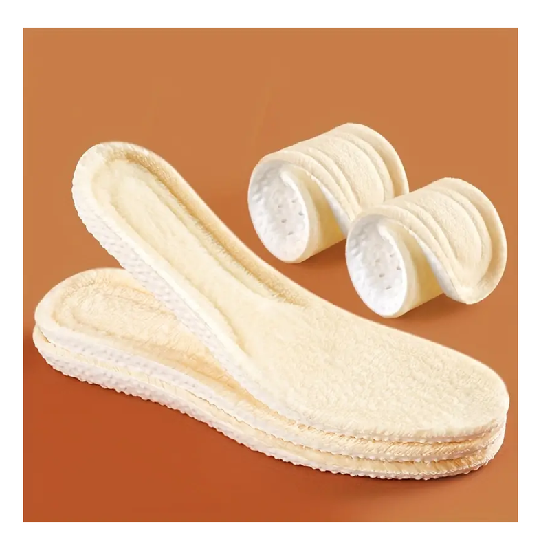 1Pair Warm Thickened Lamb Wool Insoles, Anti-Odor Sweat-Absorbent Breathable Shock-Absorbing Pads