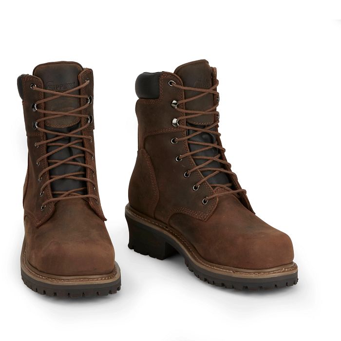 Chippewa Boots Mens Hador 8" Steel Toe Logger | Style 55026 Color Tough Bark (Brown)