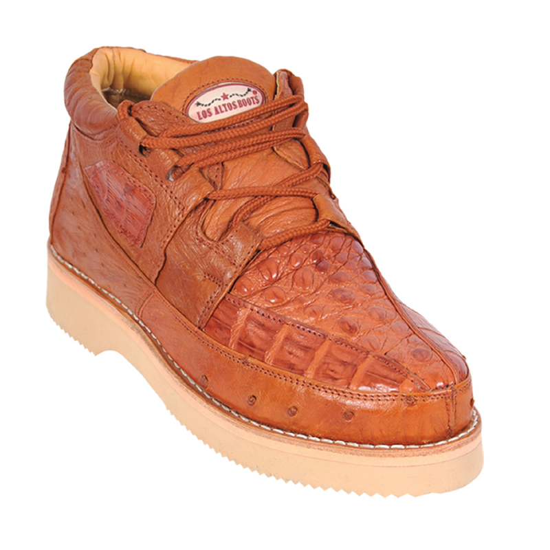 Los Altos Boots Mens # ZA050203 Casual Shoe | Style #01 |Caiman W/Ostrich Boots | Color Cognac