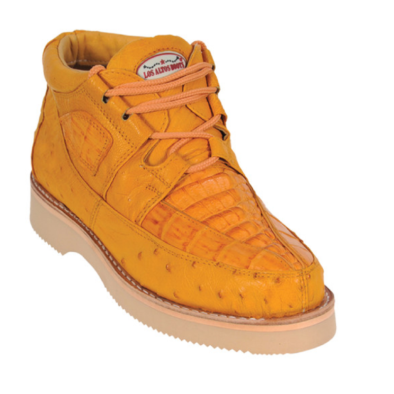 Los Altos Boots Mens # ZA050202 Casual Shoe | Style #01 |Caiman W/Ostrich Boots | Color Buttercup