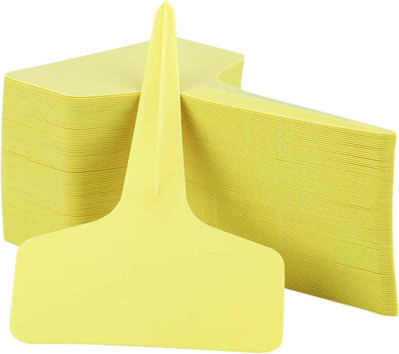 100 Pcs 6 x10cm Plastic Plant T-Type Tags Yellow Nursery Garden Labels