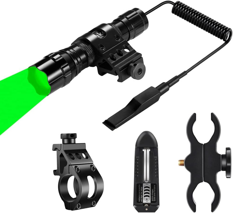 Ulako Green Light 350 Yards Adjustable Zoomable LED Coyote Hog Pig Varmint Hunting Light Flashlight with Remote Pressure Switch