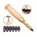 1pc Adjustable Screw Hole Punch Automatic Hole Punch Tool， Wooden Handle Bookbinding Tool Leather Hole Punch With 6 Tips Size 1.5mm/2mm/2.5mm/3mm/3.5mm/4mm