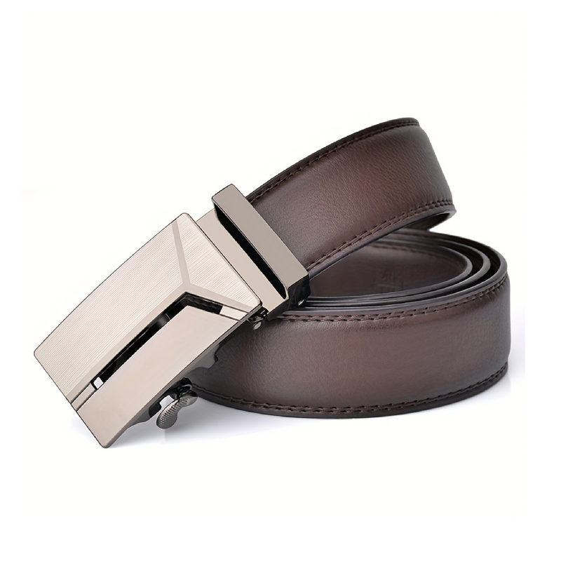 1pc Y Letter Style Automatic Buckle Men's Business Casual Versatile Genuine Leather Belt , Ideal choice for Gifts