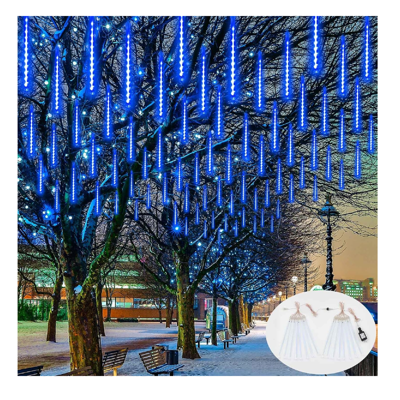 2-Pack Extendable Meteor Shower Christmas Lights Outdoor, Waterproof 16 Tubes 384 LEDs Outdoor Tree Lights for Christmas Decorations