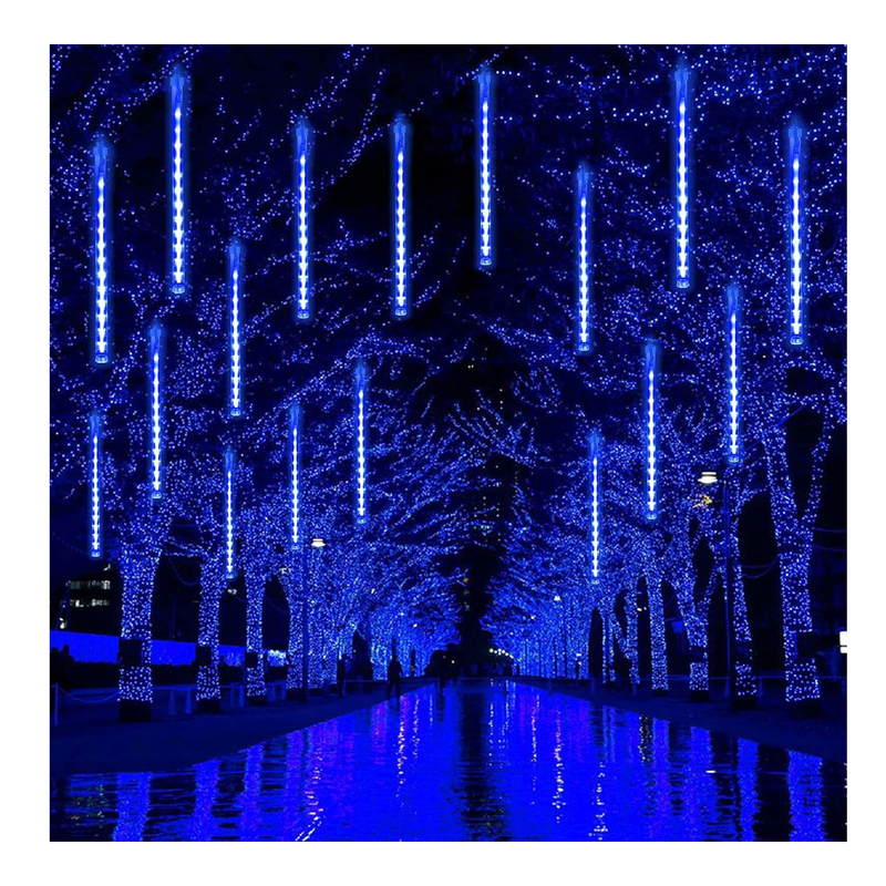 2-Pack Extendable Meteor Shower Christmas Lights Outdoor, Waterproof 16 Tubes 384 LEDs Outdoor Tree Lights for Christmas Decorations