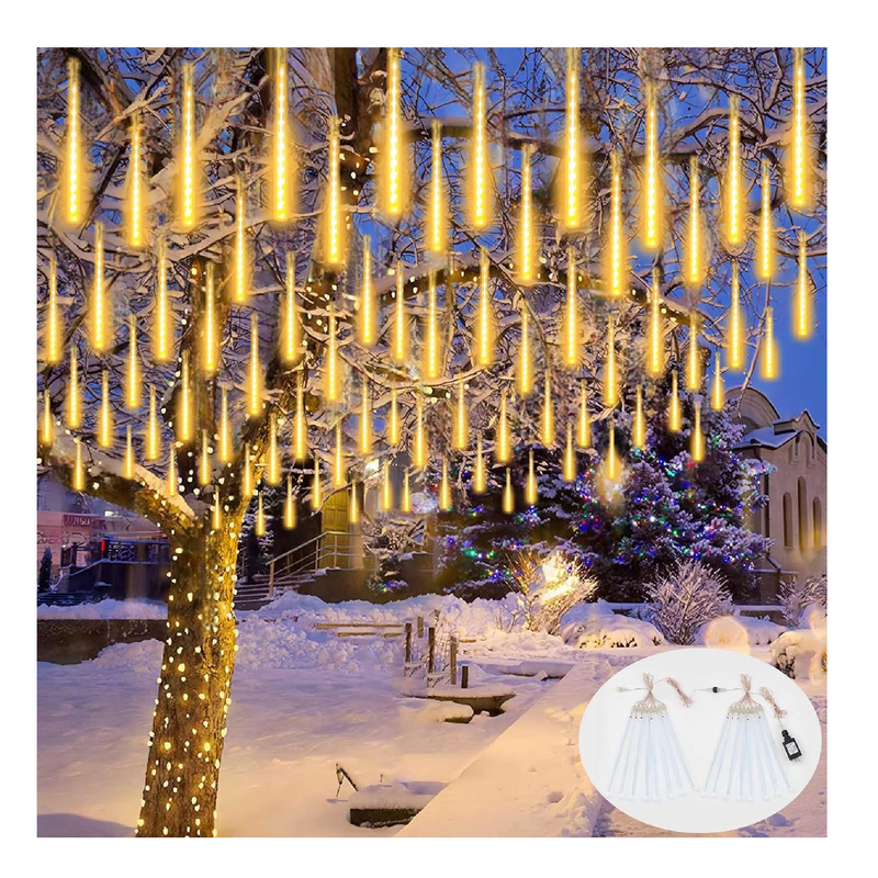 2-Pack Extendable Meteor Shower Christmas Lights Outdoor, Waterproof 16 Tubes 384 LEDs Outdoor Tree Lights for Christmas Decorations