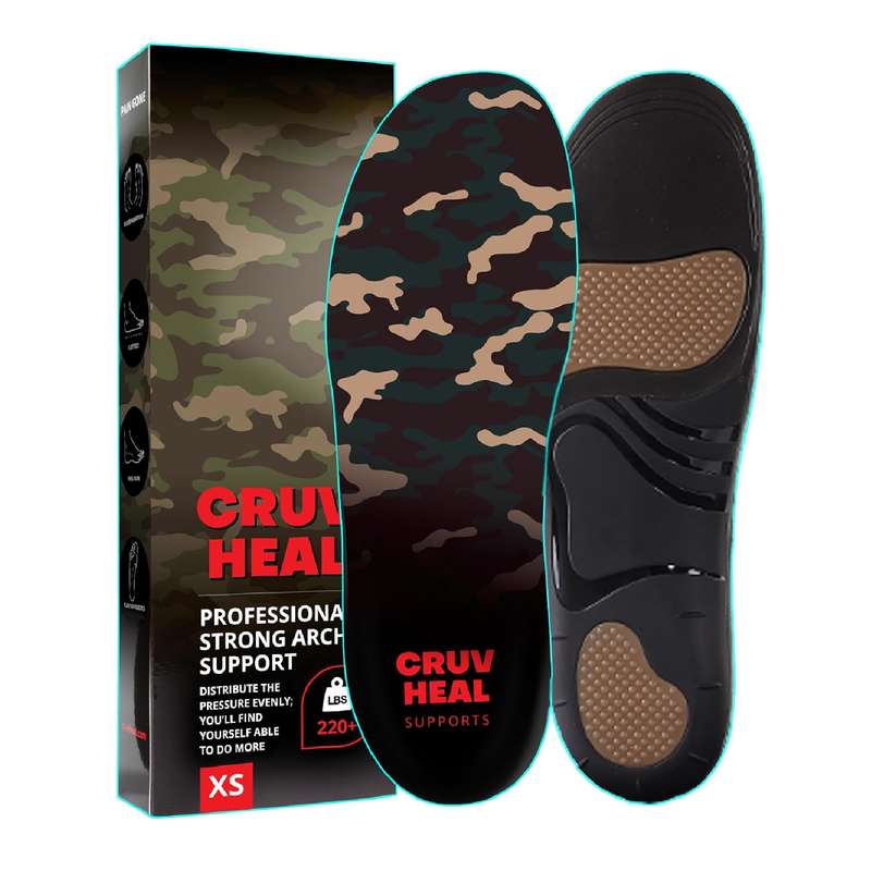 (220+lbs) Plantar Fasciitis High Arch Support Insoles Men Women - Orthotic Insoles High Arch for Arch Pain - Boot Work Shoe Insole (Dark Military)
