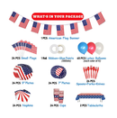 242Pcs 4th of July Party Supplies Includes Tablecloth Plates Napkins Cups Flatware and Small American Flag