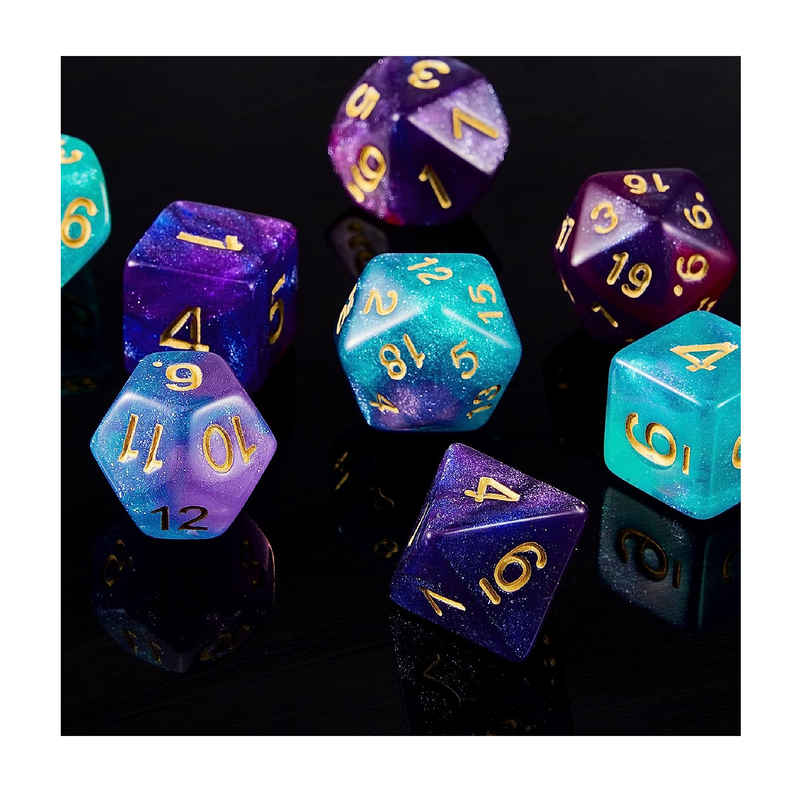 2 Set 11 Dice Polyhedral Dice Set Multisided Dice Set Smooth Touch with Drawstring Bag Compatible with DND RPG MTG Table Game Dice 22 Pieces Purple Blue Purple Green