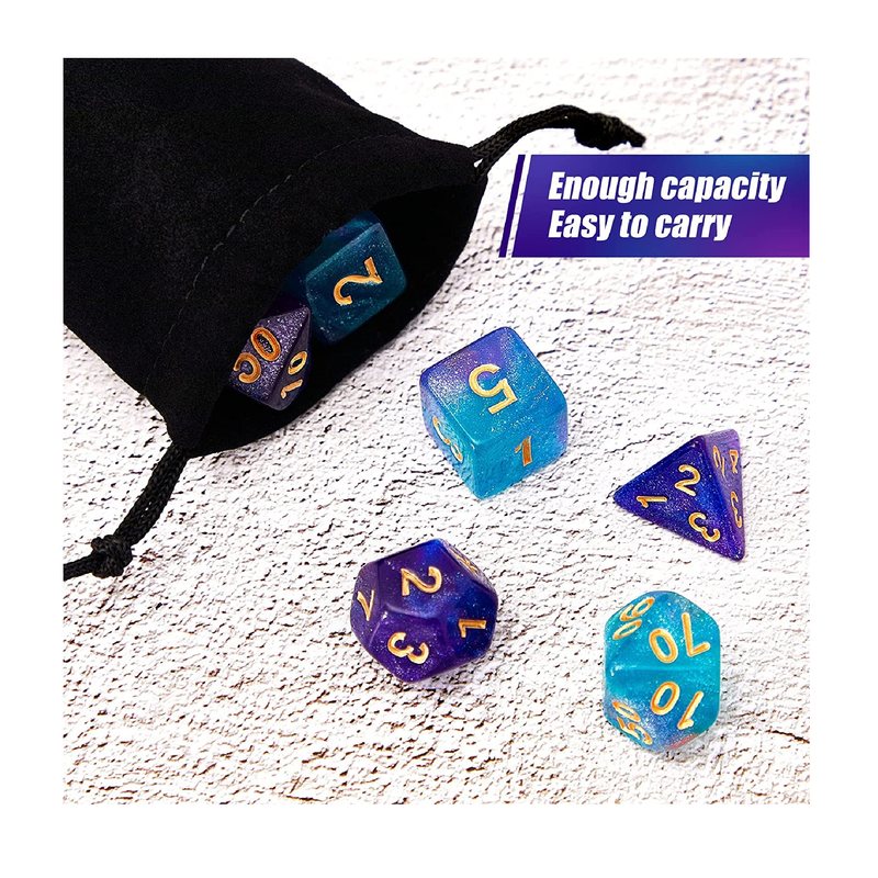 2 Set 11 Dice Polyhedral Dice Set Multisided Dice Set Smooth Touch with Drawstring Bag Compatible with DND RPG MTG Table Game Dice 22 Pieces Purple Blue Purple Green