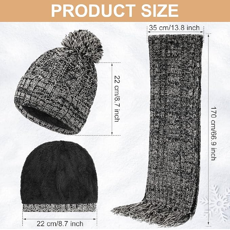 2 Sets Winter Warm Beanie Hat Scarf Women Men and Touchscreen Gloves Socks Set 3 in 1