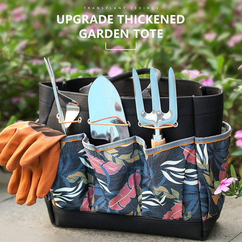 Gardening Tools 9-Piece Heavy Duty Gardening Hand Tools with Fashion and Durable Garden Tools Organizer Handbag,Rust-Proof Garden Tool Set, Ideal Gardening Gifts for Women  | Color Black