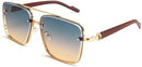 Dollger Square Aviator Sunglasses for Men and Women Fashion Metal Vintage Gradient Shades Sunglasses UV400 Protection | C:gold Frame Gradient Brown Lens+gold Frame Gradient Blue Le | 62 Millimeters — 3