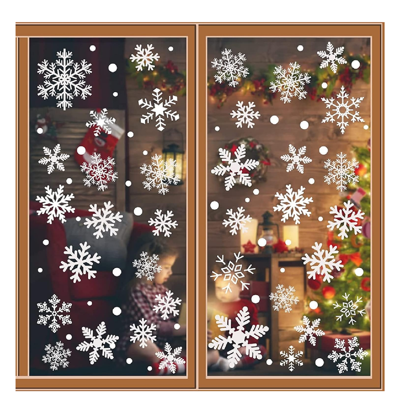 329PCS+ Christmas White Snowflakes Window Clings Decal Stickers Ornaments for Winter Frozen New Year Party Supplies Wonderland Decorations (10 Sheets)