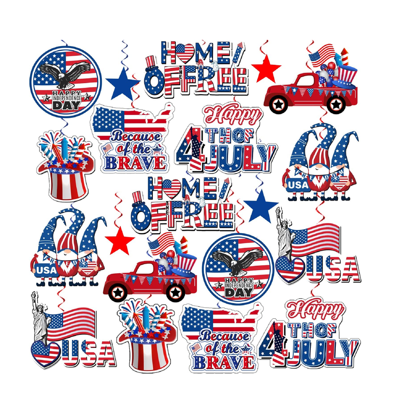 36Pcs 4th of July Decorations Hanging Swirls NO-DIY Patriotic Decorations Fourth of July Party Decorations Hanging Swirls Independence Day July 4th Decorations Hanging Swirls