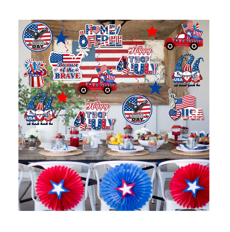 36Pcs 4th of July Decorations Hanging Swirls NO-DIY Patriotic Decorations Fourth of July Party Decorations Hanging Swirls Independence Day July 4th Decorations Hanging Swirls