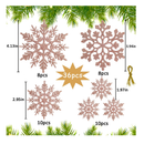 36pcs Christmas Rose Gold Snowflake Ornaments Plastic Glitter Snow Flakes Ornaments for Winter Christmas Tree Decorations Size Varies Craft Snowflakes