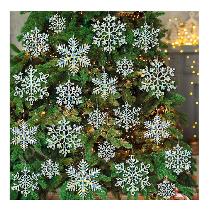 36 Pack Christmas Ornaments Snowflakes Decorations - Iridescent Plastic Snowflakes Hanging Decorations for Winter Holiday Christmas Birthday Party Decorations Supplies