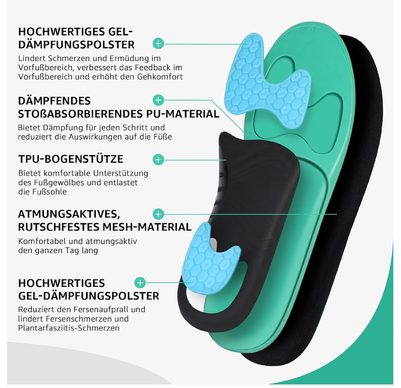 3ANGNI Arch Support Insoles for Plantar Fasciitis Relief, Orthotic Insoles for Flat Feet,