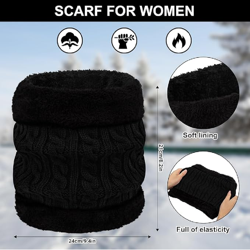 3Pcs Winter Beanie Hat Scarf Gloves Set for Women