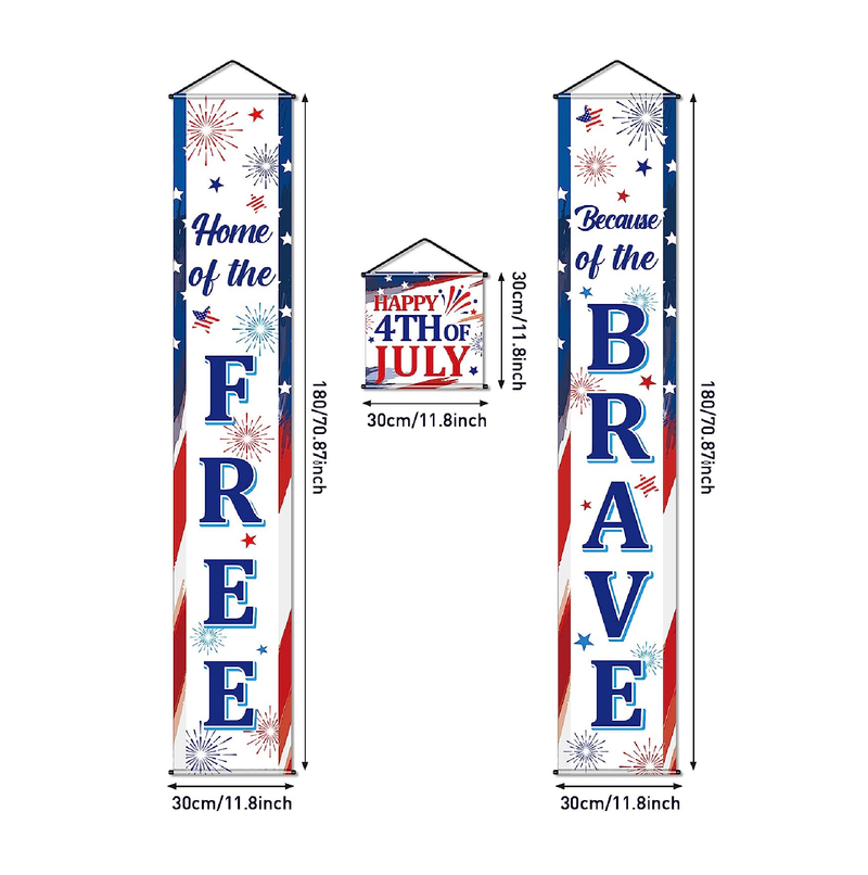 3 Pieces 4th of July Decoration Independence Day Patriotic Banner Flag Home of the Free and Because of the Brave Veterans Day Hanging Sign Set for Home Yard Porch Garden Party Supplies White