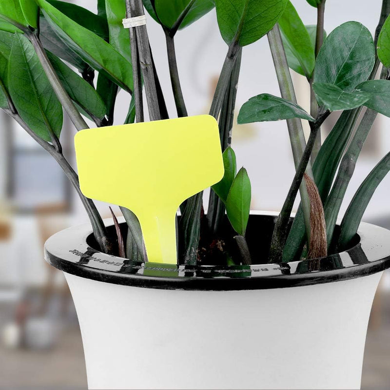100 Pcs 6 x10cm Plastic Plant T-Type Tags Yellow Nursery Garden Labels