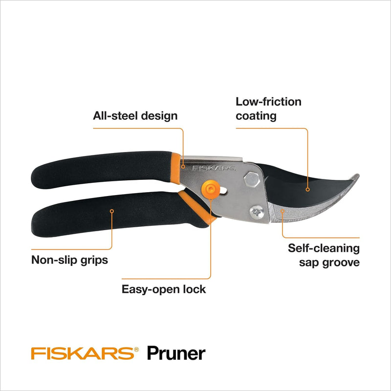 Fiskars Bypass Pruning Shears 5/8 inch Garden Clippers - Plant Cutting Scissors with Sharp Precision-Ground Steel Blade