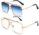 Dollger Square Aviator Sunglasses for Men and Women Fashion Metal Vintage Gradient Shades Sunglasses UV400 Protection | C:gold Frame Gradient Brown Lens+gold Frame Gradient Blue Le | 62 Millimeters — 5
