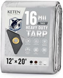 Keten Tarps Heavy Duty Waterproof 12x20 Feet, Extra Thick 16 Mil (Silver)