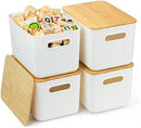 Ohmlove 4 Packs Storage Bins with Bamboo Lids - Plastic Storage Containers…