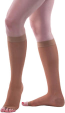 Allegro Women's Sheer Knee High Compression Stockings 20-30 mmHg Open Toe | Fawn | Medium — 1
