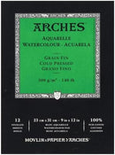 Arches Watercolor Paper Pad, 140 Pound, Cold Press, 9"x12", 12 Sheets/Pack, Case of 3 Packs | 9"x12" (Pack of 3) — 4