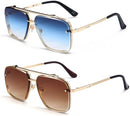 Dollger Square Aviator Sunglasses for Men and Women Fashion Metal Vintage Gradient Shades Sunglasses UV400 Protection | C:gold Frame Gradient Brown Lens+gold Frame Gradient Blue Le | 62 Millimeters — 2