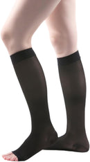 Allegro Women's Sheer Knee High Compression Stockings 20-30 mmHg Open Toe | Black | X-Large — 1