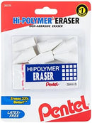 Pentel HI-Polymer Eraser Combo Pack, 6 Caps, 1 Large (ZEH0210BP7) (Pack of 3) | White | 1 Count (Pack of 3) | Eraser Block and Cap Bundle — 5