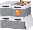 Large Closet Storage Baskets Bins with Lids 4 Pack, Storage Baskets for…
