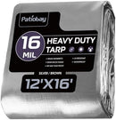Patiobay Large Tarp 12x16 FT 16 Mil Heavy Duty Waterproof Tarps Silver