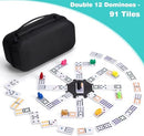 OZFRHO Mexican Train Dominoes Set 4 Wooden Racks Double 12 Game 91 Dot Tiles