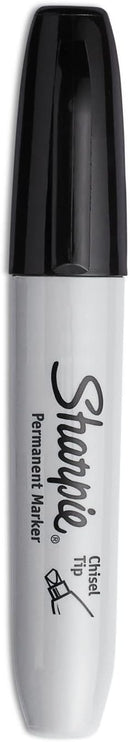 Sharpie Permanent Markers, Large, Chisel Tip, Black, 4 Count - Marks on Paper, Plastic, Metal, and More | 4 Count (Pack of 1) — 4