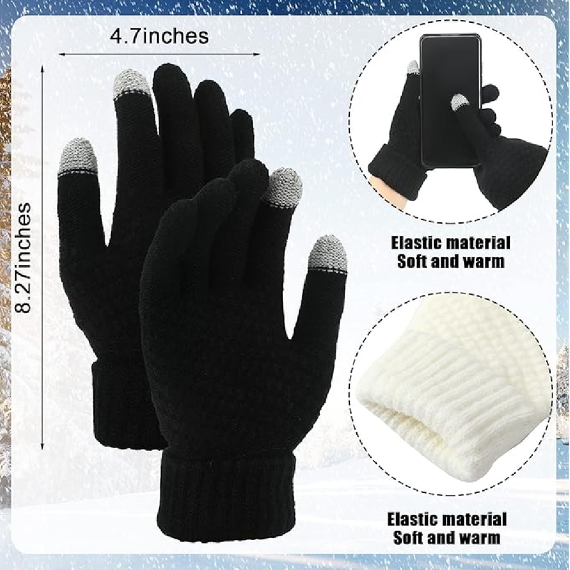 4 Pieces Winter Cat Ear Beanie Knit Hat Touchscreen Gloves Set